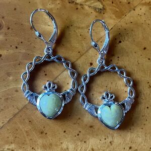 Natural Connemara Marble Sterling Silver Claddagh Earrings